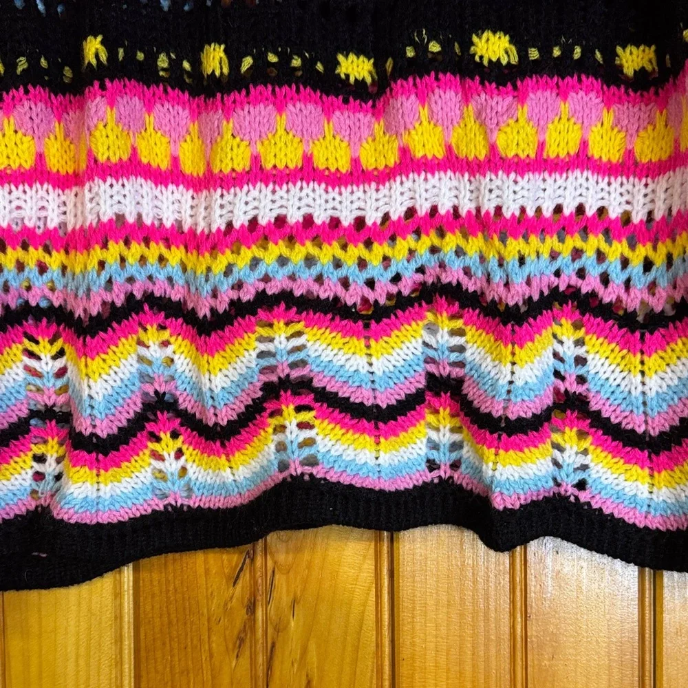Miss Sparkling Colorful Striped Crocheted Women's Crew Neck Sweater - Picture 6 of 9